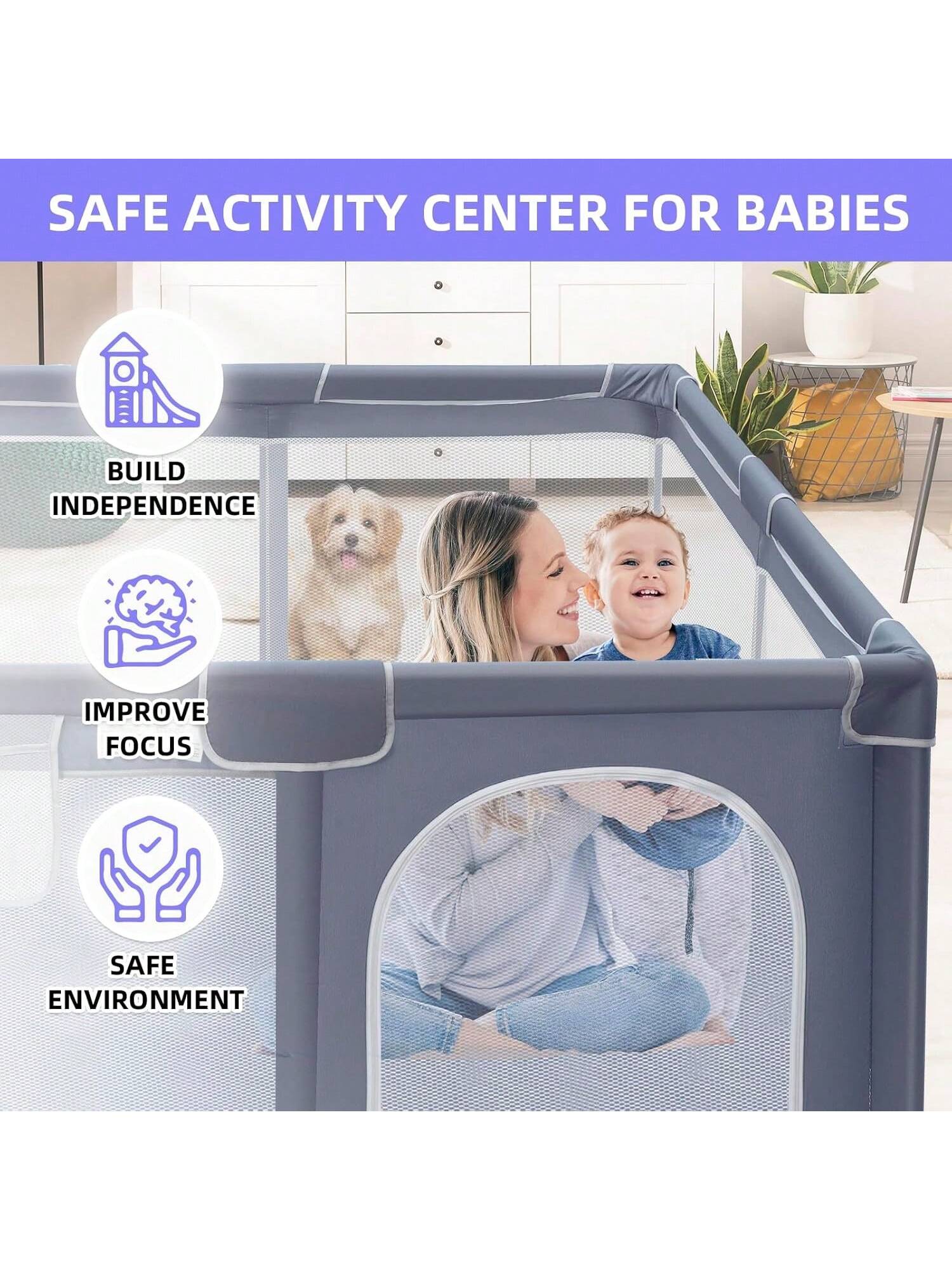 Baby Playpen,Portable Playground,Baby Gate Fence With Soft Breathable Mesh&Anti-Slip Base,Indoor And Outdoor,Baby Playen Activity Center,Newborn Gift