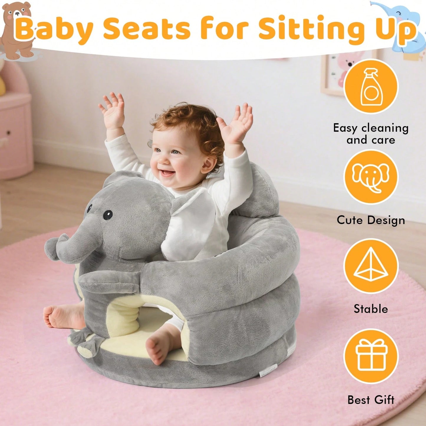 Baby Seat, Baby Sofa Seat, Baby Training Seat, Suitable For Bedrooms, Living Rooms, Nurseries, Cars, Etc., Easy To Carry.