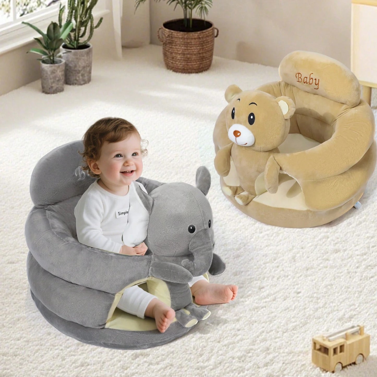Baby Seat For 3-12 Months-Infant Sitting Support Chair With Cute Bear & Elephant Design, Soft Baby Sofa Floor Seat For Learning To Sit