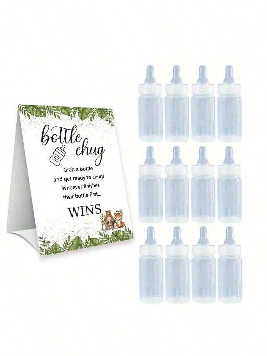Baby Shower Gender Reveal Party Milk Bottle Game Set, With Woodland Style Game Signage And Bottle, Ideal For Baby Christening Party Gift, Gender Reveal Celebration, Party Game Decor