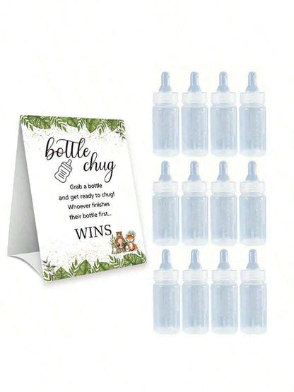 Baby Shower Gender Reveal Party Milk Bottle Game Set, With Woodland Style Game Signage And Bottle, Ideal For Baby Christening Party Gift, Gender Reveal Celebration, Party Game Decor