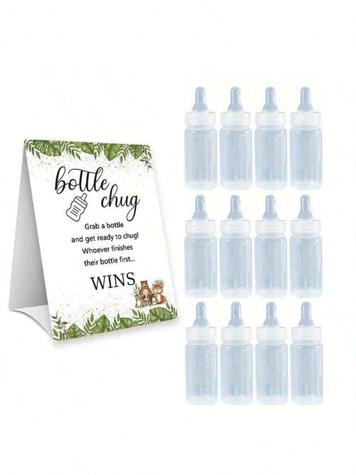 Baby Shower Gender Reveal Party Milk Bottle Game Set, With Woodland Style Game Signage And Bottle, Ideal For Baby Christening Party Gift, Gender Reveal Celebration, Party Game Decor