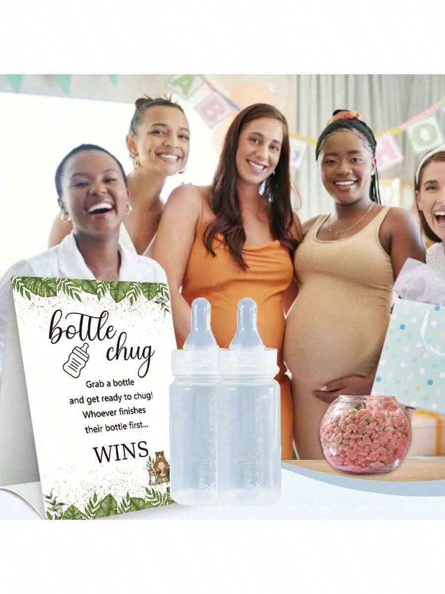 Baby Shower Gender Reveal Party Milk Bottle Game Set, With Woodland Style Game Signage And Bottle, Ideal For Baby Christening Party Gift, Gender Reveal Celebration, Party Game Decor