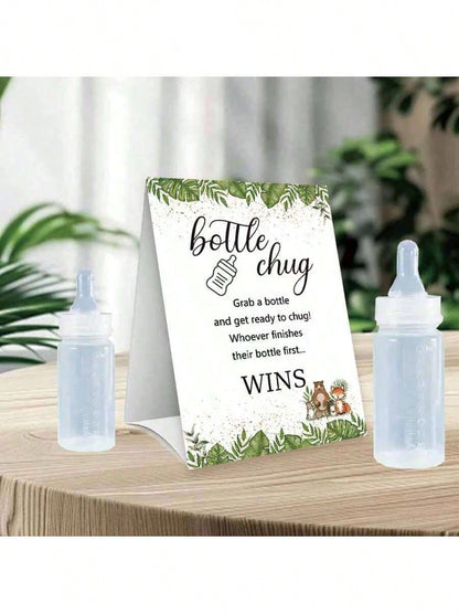 Baby Shower Gender Reveal Party Milk Bottle Game Set, With Woodland Style Game Signage And Bottle, Ideal For Baby Christening Party Gift, Gender Reveal Celebration, Party Game Decor