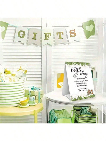 Baby Shower Gender Reveal Party Milk Bottle Game Set, With Woodland Style Game Signage And Bottle, Ideal For Baby Christening Party Gift, Gender Reveal Celebration, Party Game Decor