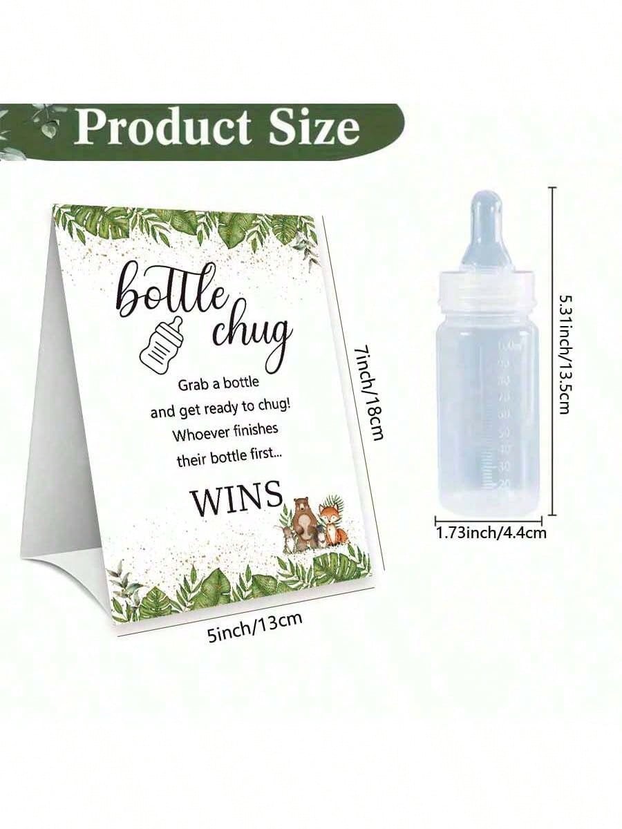 Baby Shower Gender Reveal Party Milk Bottle Game Set, With Woodland Style Game Signage And Bottle, Ideal For Baby Christening Party Gift, Gender Reveal Celebration, Party Game Decor