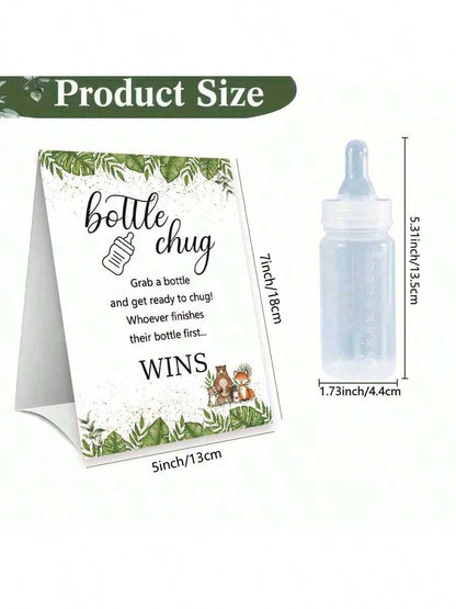 Baby Shower Gender Reveal Party Milk Bottle Game Set, With Woodland Style Game Signage And Bottle, Ideal For Baby Christening Party Gift, Gender Reveal Celebration, Party Game Decor