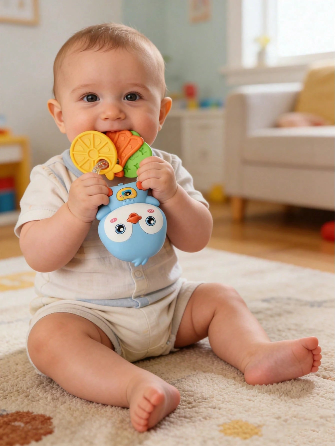 Baby Teether Rattle Toy, Early Education Toy, Develop Hand-Eye Coordination, Cute Cartoon Design, Newborn Boy Girl Gift