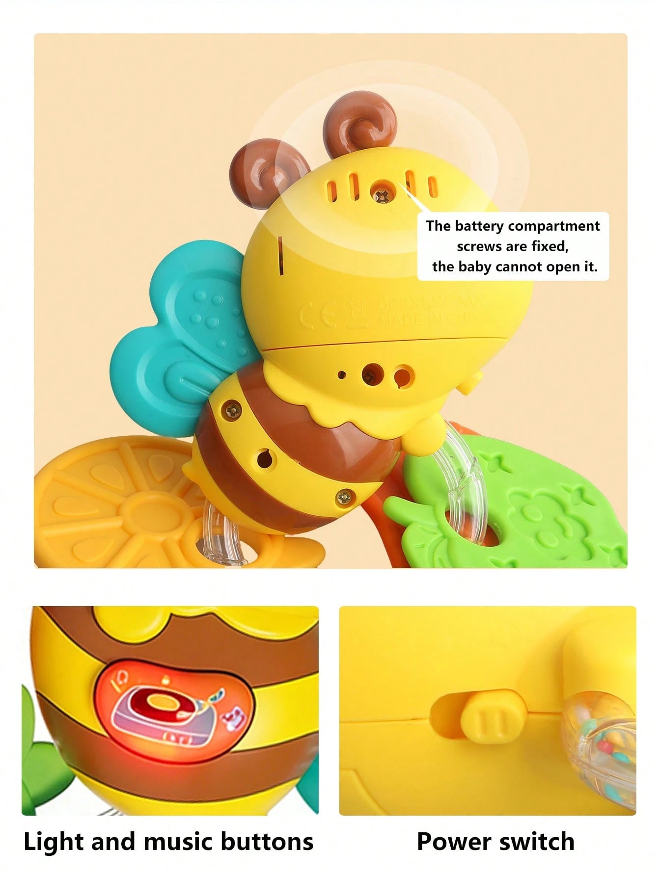 Baby Teether Rattle Toy, Early Education Toy, Develop Hand-Eye Coordination, Cute Cartoon Design, Newborn Boy Girl Gift