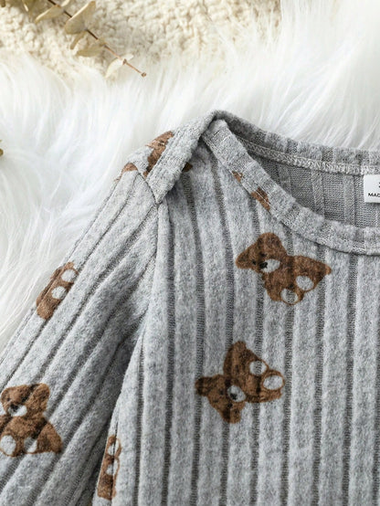 Baby Unisex Ribbed Long Sleeve Romper&3D Bear Ear Hat 2-Piece Set Infant Autumn Outfit All Shades Of Brown Autumn Cute Modest Family Matching Outfit