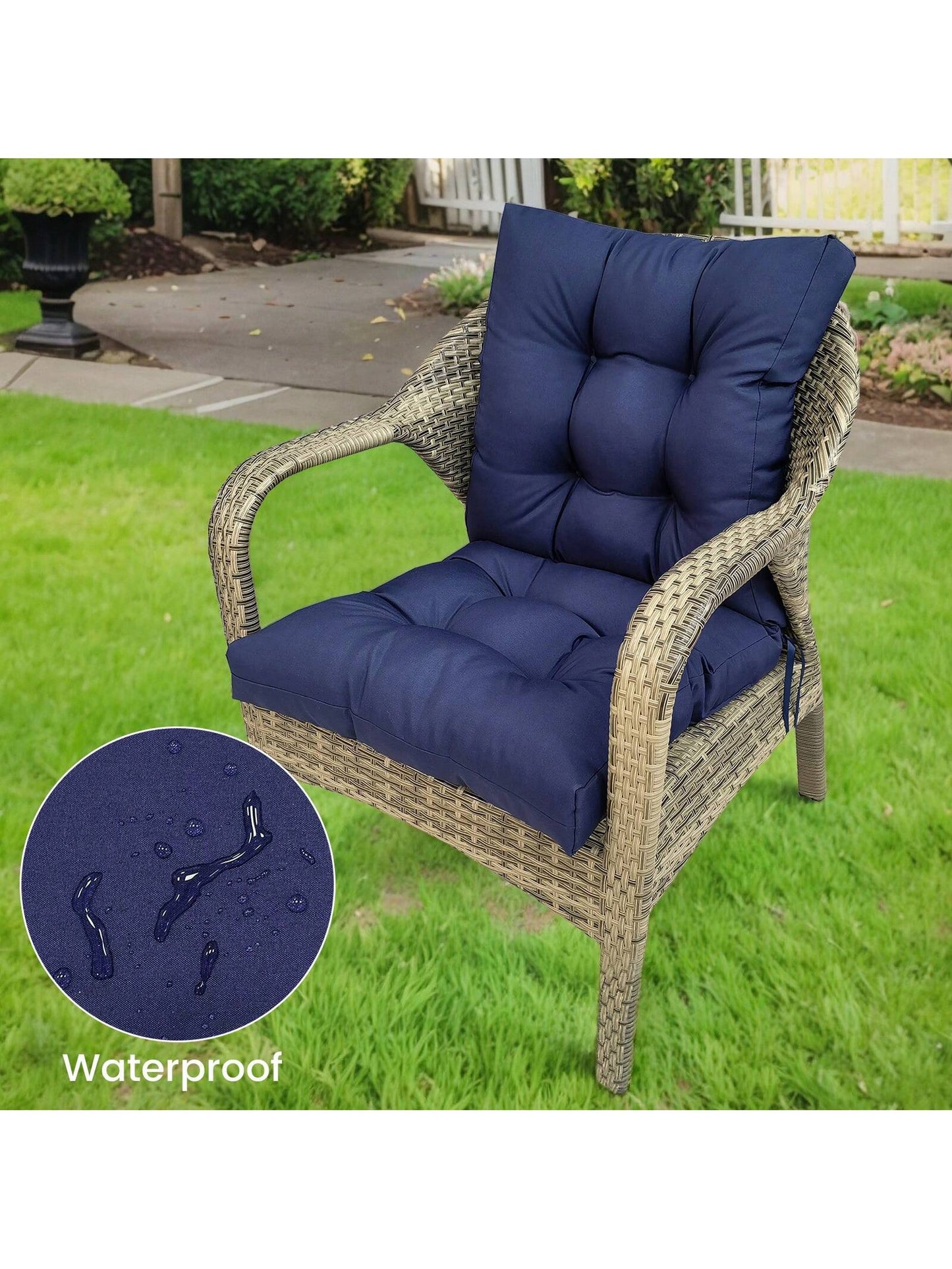 Back Chair Cushion Waterproof Polyester Rocking Chair Cushion With Non-Slip Ties Anti-Fading Deep Seat Chair Cushions, Outdoor Dining Chair Cushion For Patio Cushion Furniture