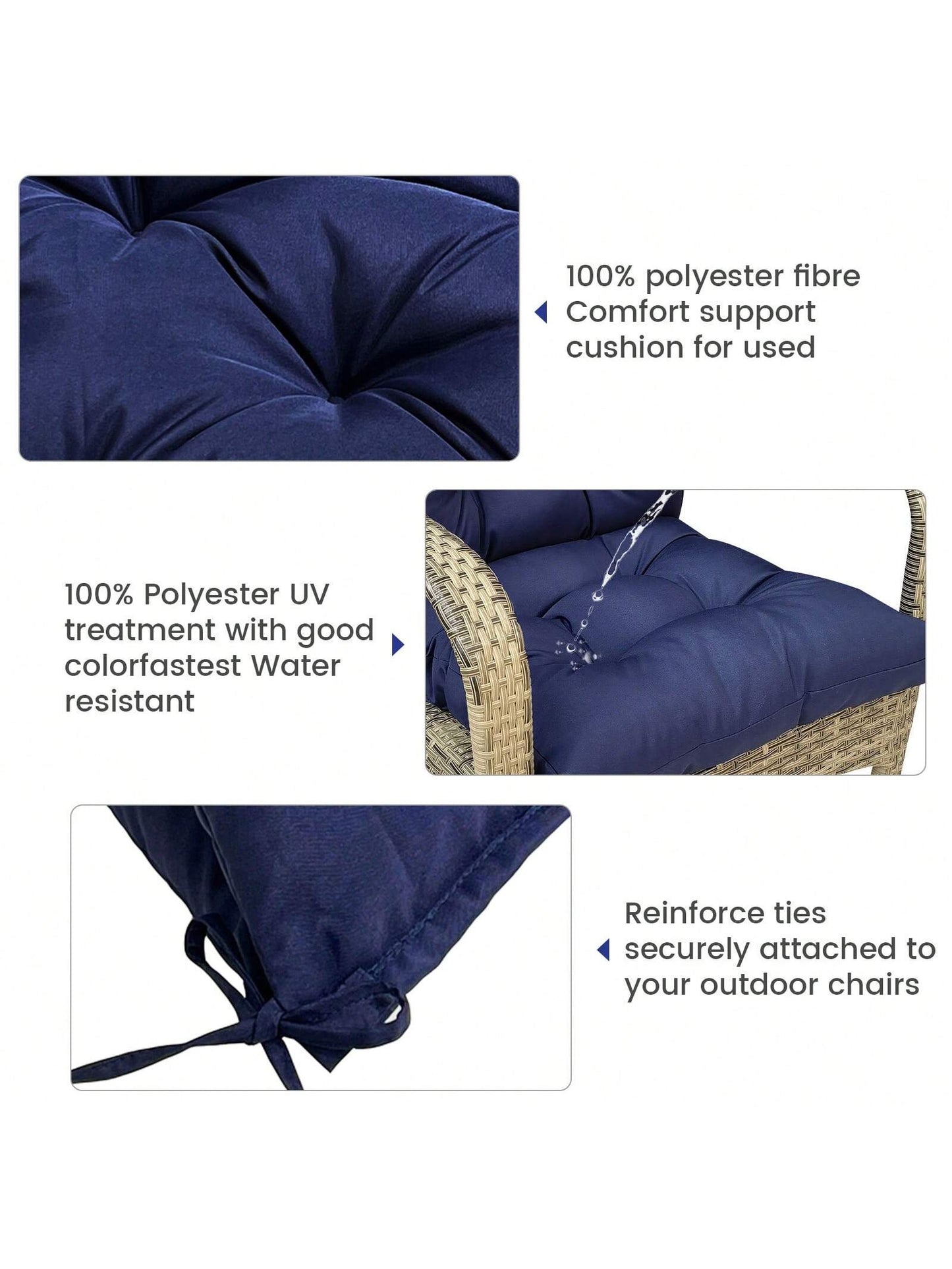 Back Chair Cushion Waterproof Polyester Rocking Chair Cushion With Non-Slip Ties Anti-Fading Deep Seat Chair Cushions, Outdoor Dining Chair Cushion For Patio Cushion Furniture