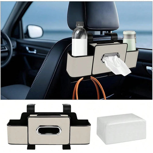 Back Seat Organizer With Tissue, Car Seat Back Tissue Box And Storage Hook, Multifunctional Car Organizer For Hold Phone,Drinks,Handbag