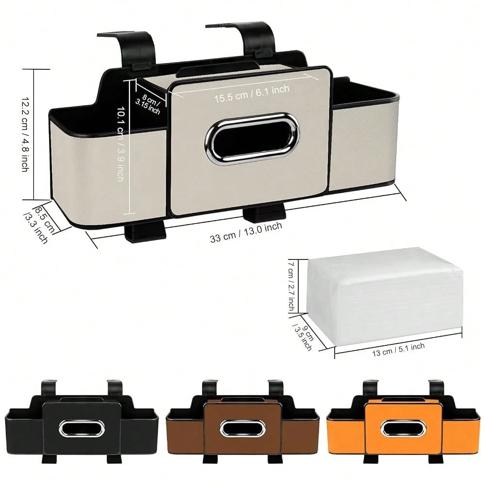 Back Seat Organizer With Tissue, Car Seat Back Tissue Box And Storage Hook, Multifunctional Car Organizer For Hold Phone,Drinks,Handbag