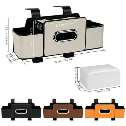 Back Seat Organizer With Tissue, Car Seat Back Tissue Box And Storage Hook, Multifunctional Car Organizer For Hold Phone,Drinks,Handbag