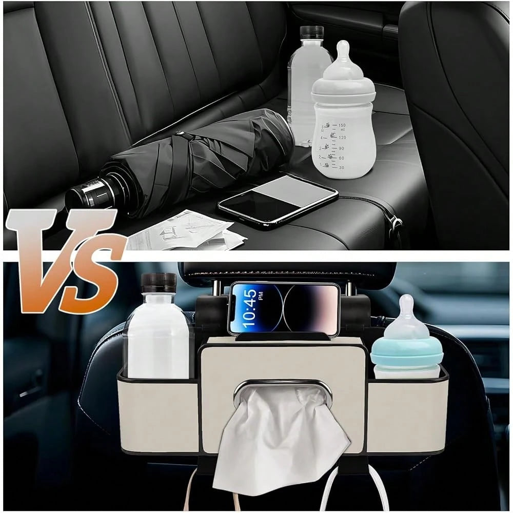 Back Seat Organizer With Tissue, Car Seat Back Tissue Box And Storage Hook, Multifunctional Car Organizer For Hold Phone,Drinks,Handbag