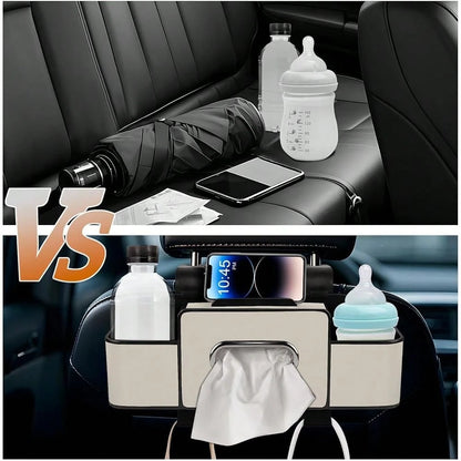 Back Seat Organizer With Tissue, Car Seat Back Tissue Box And Storage Hook, Multifunctional Car Organizer For Hold Phone,Drinks,Handbag