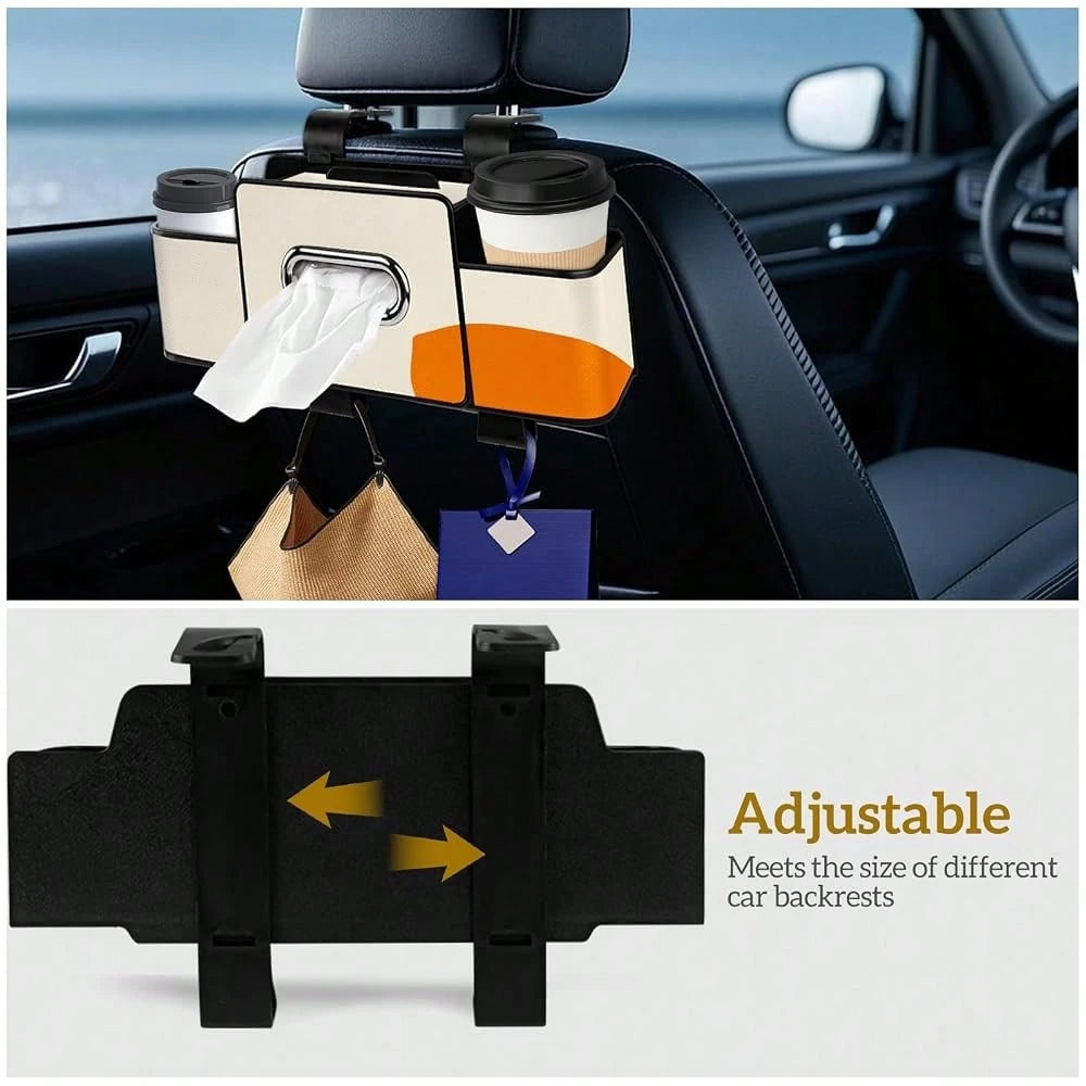 Back Seat Organizer With Tissue, Car Seat Back Tissue Box And Storage Hook, Multifunctional Car Organizer For Hold Phone,Drinks,Handbag