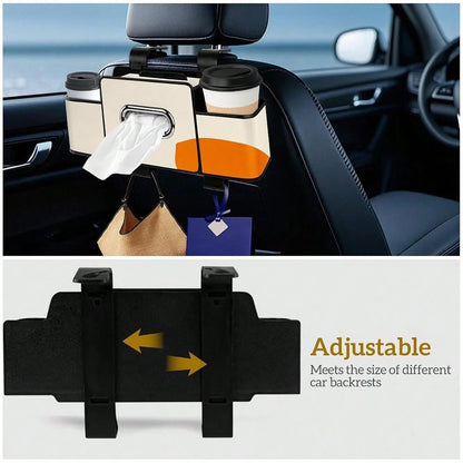 Back Seat Organizer With Tissue, Car Seat Back Tissue Box And Storage Hook, Multifunctional Car Organizer For Hold Phone,Drinks,Handbag