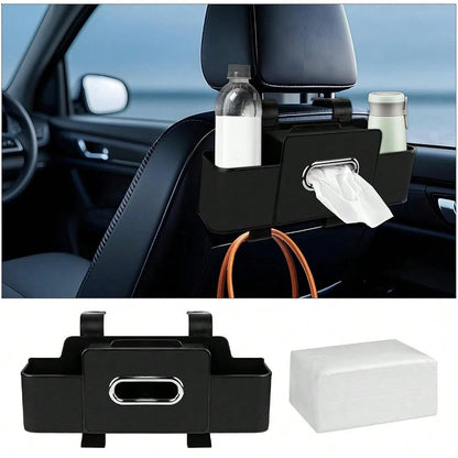 Back Seat Organizer With Tissue, Car Seat Back Tissue Box And Storage Hook, Multifunctional Car Organizer For Hold Phone,Drinks,Handbag