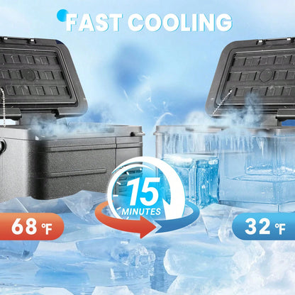 BackID 12 Volt Refrigerator, Mini Portable Car Fridge, Freezer Compressor Electric Cooler-4℉~68℉, 12/24V DC 100-240V AC For Truck Van RV SUV Travel Camping Road Boat Trips