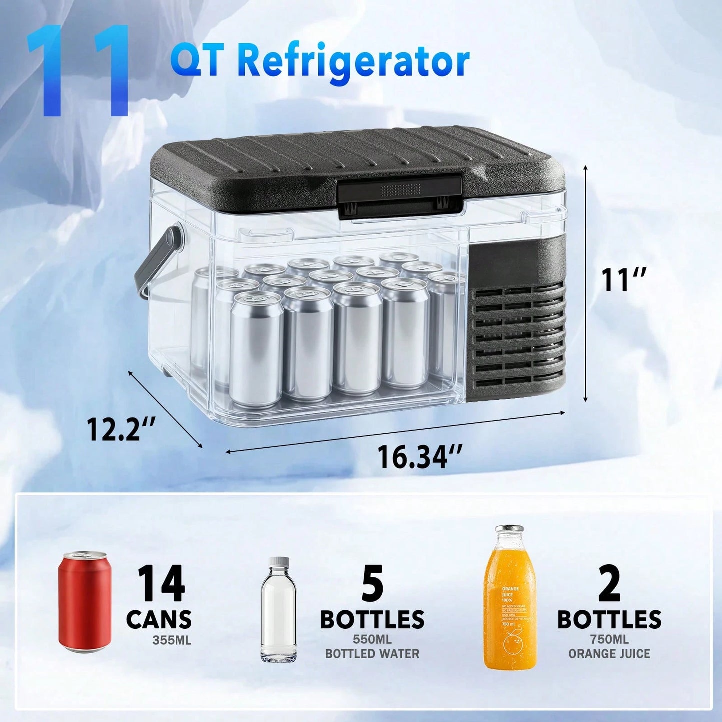 BackID 12 Volt Refrigerator, Mini Portable Car Fridge, Freezer Compressor Electric Cooler-4℉~68℉, 12/24V DC 100-240V AC For Truck Van RV SUV Travel Camping Road Boat Trips
