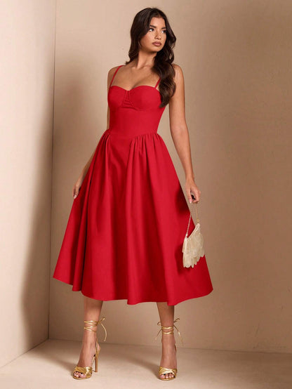 BAE Elegant Women Spaghetti Strap Long Fluffy Dress, For Daily, Outing, Nightclub Party, Autumn,Summer Dresses Women,Tea