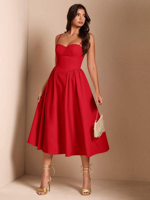 BAE Elegant Women Spaghetti Strap Long Fluffy Dress, For Daily, Outing, Nightclub Party, Autumn,Summer Dresses Women,Tea