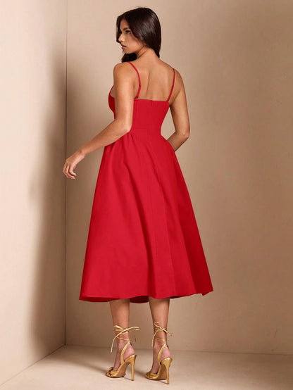 BAE Elegant Women Spaghetti Strap Long Fluffy Dress, For Daily, Outing, Nightclub Party, Autumn,Summer Dresses Women,Tea