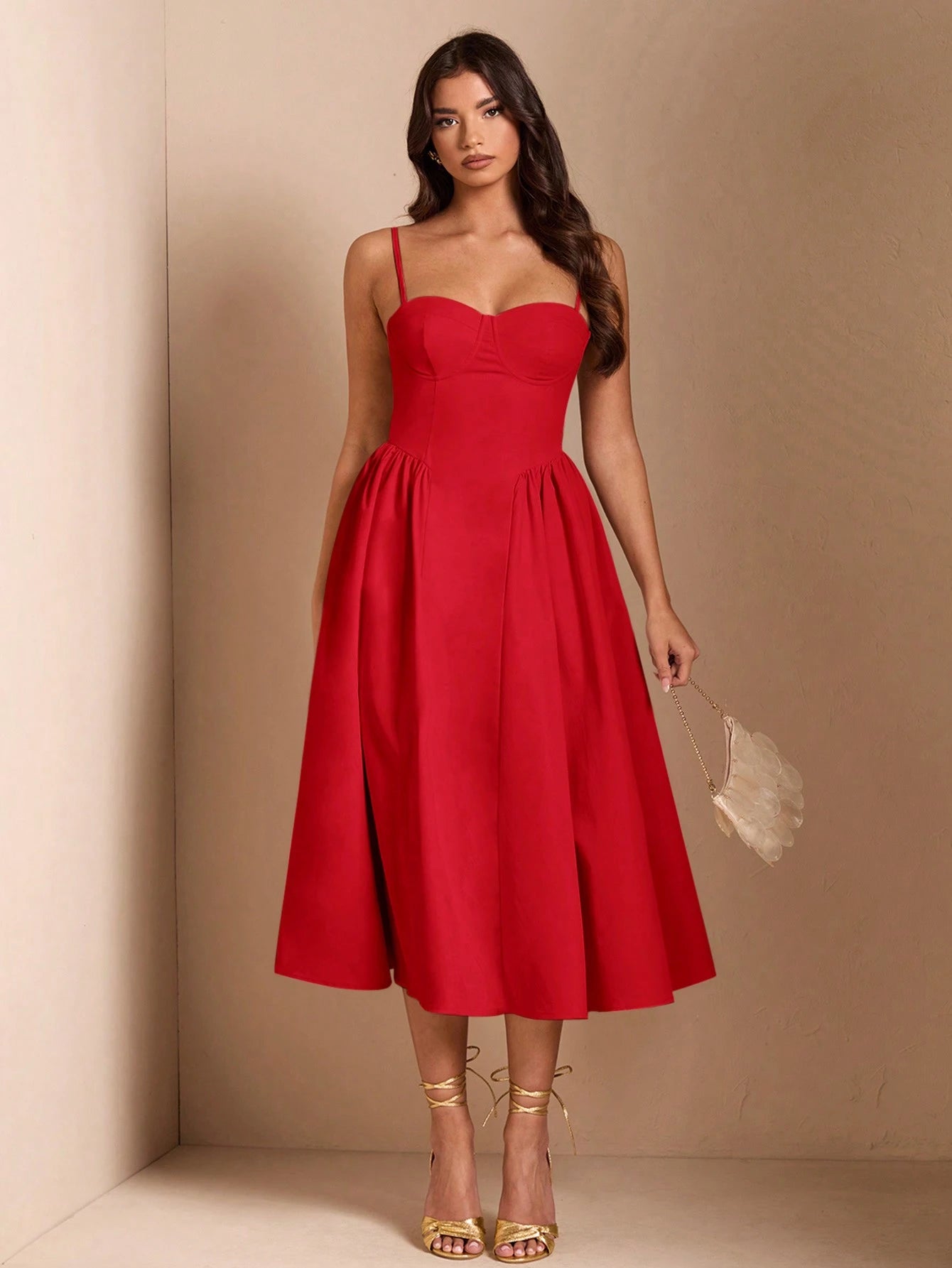 BAE Elegant Women Spaghetti Strap Long Fluffy Dress, For Daily, Outing, Nightclub Party, Autumn,Summer Dresses Women,Tea