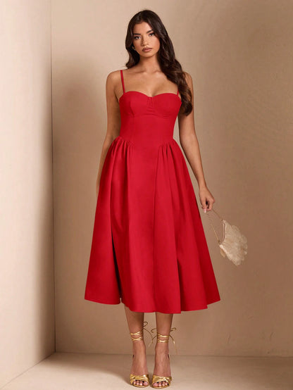BAE Elegant Women Spaghetti Strap Long Fluffy Dress, For Daily, Outing, Nightclub Party, Autumn,Summer Dresses Women,Tea