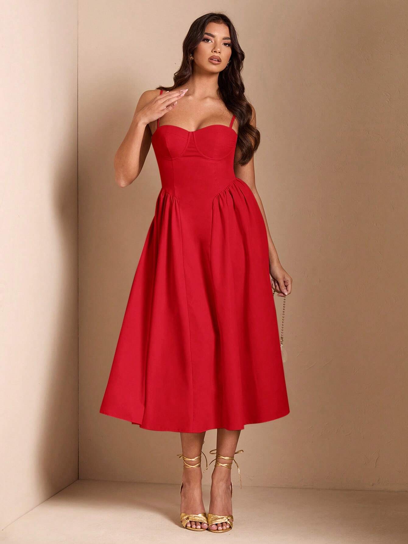 BAE Elegant Women Spaghetti Strap Long Fluffy Dress, For Daily, Outing, Nightclub Party, Autumn,Summer Dresses Women,Tea