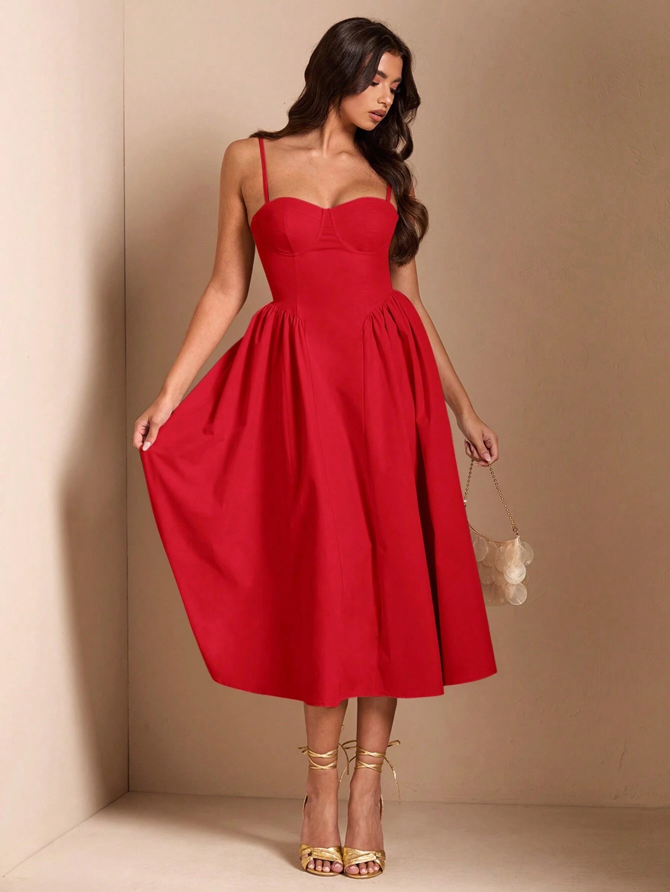 BAE Elegant Women Spaghetti Strap Long Fluffy Dress, For Daily, Outing, Nightclub Party, Autumn,Summer Dresses Women,Tea