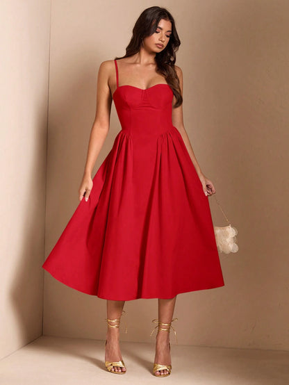 BAE Elegant Women Spaghetti Strap Long Fluffy Dress, For Daily, Outing, Nightclub Party, Autumn,Summer Dresses Women,Tea
