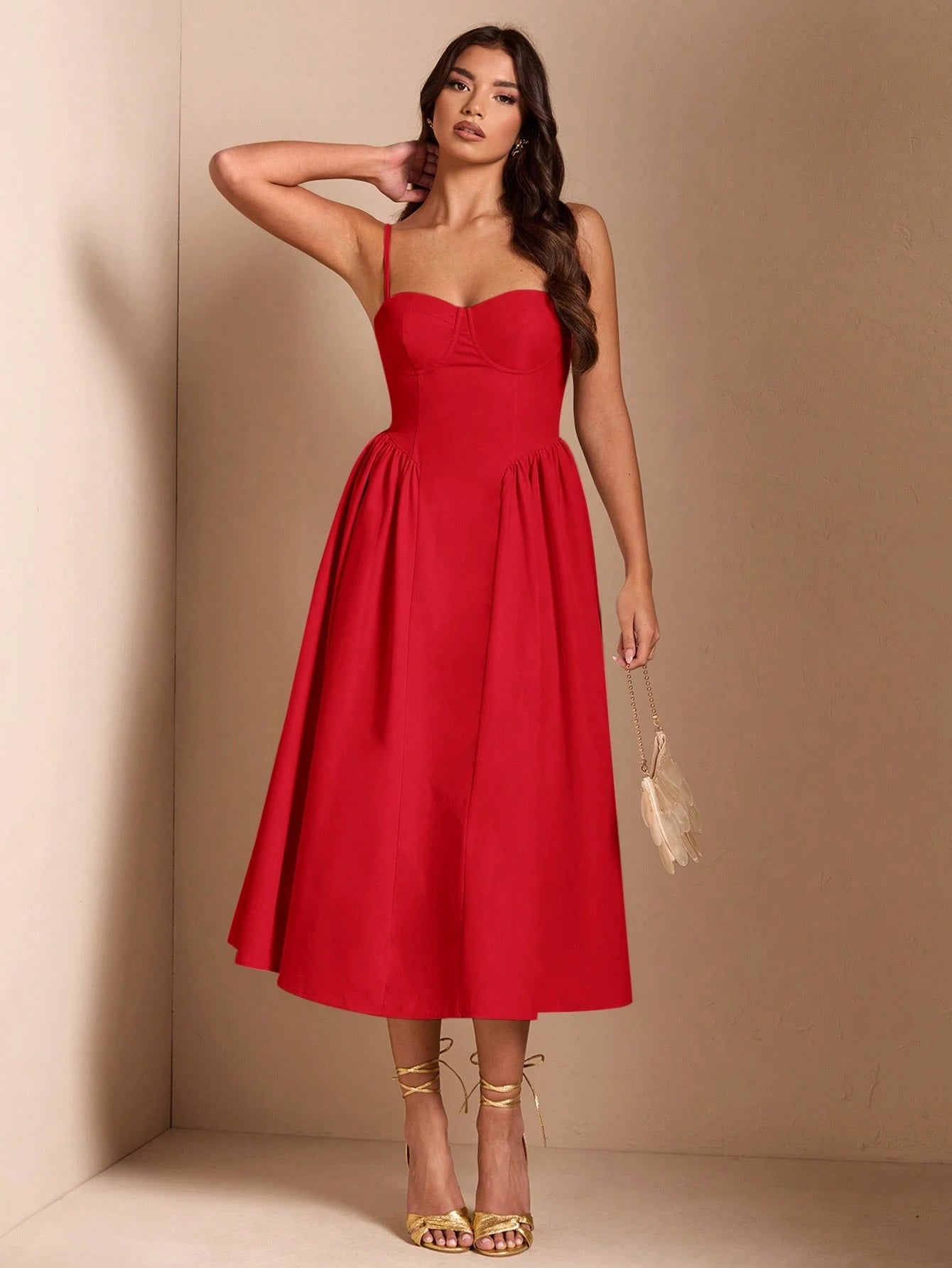 BAE Elegant Women Spaghetti Strap Long Fluffy Dress, For Daily, Outing, Nightclub Party, Autumn,Summer Dresses Women,Tea
