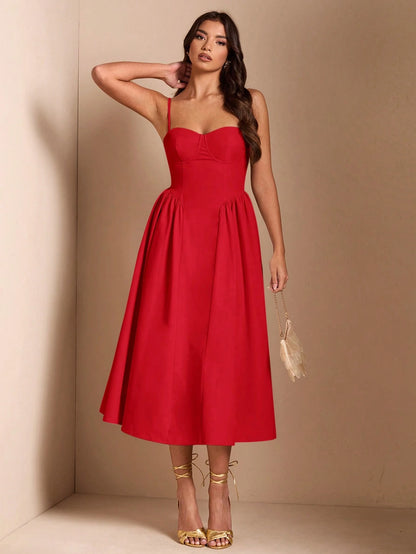 BAE Elegant Women Spaghetti Strap Long Fluffy Dress, For Daily, Outing, Nightclub Party, Autumn,Summer Dresses Women,Tea