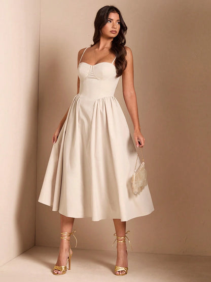 BAE Elegant Women Spaghetti Strap Long Fluffy Dress, For Daily, Outing, Nightclub Party, Autumn,Summer Dresses Women,Tea