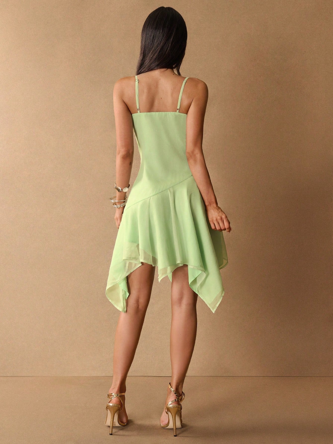 BAE Lime Green,Summer,Elegant,Tea Party Green Embroidered Asymmetrical Hem Mini Dress,Solid Color Summer Dresses For Women,Casual Beach Vacation Outing
