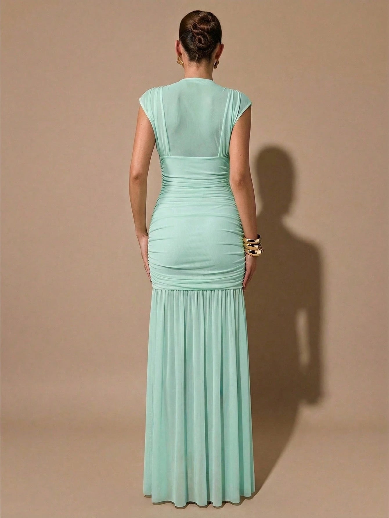 BAE Women's Elegant Summer Mint Green Sheer Ruched Dress,Wrap Shawl Party Birthday Bridesmaid Dress,Formal Tea Party Gathering Valentine's Day Dress