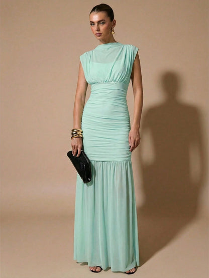 BAE Women's Elegant Summer Mint Green Sheer Ruched Dress,Wrap Shawl Party Birthday Bridesmaid Dress,Formal Tea Party Gathering Valentine's Day Dress