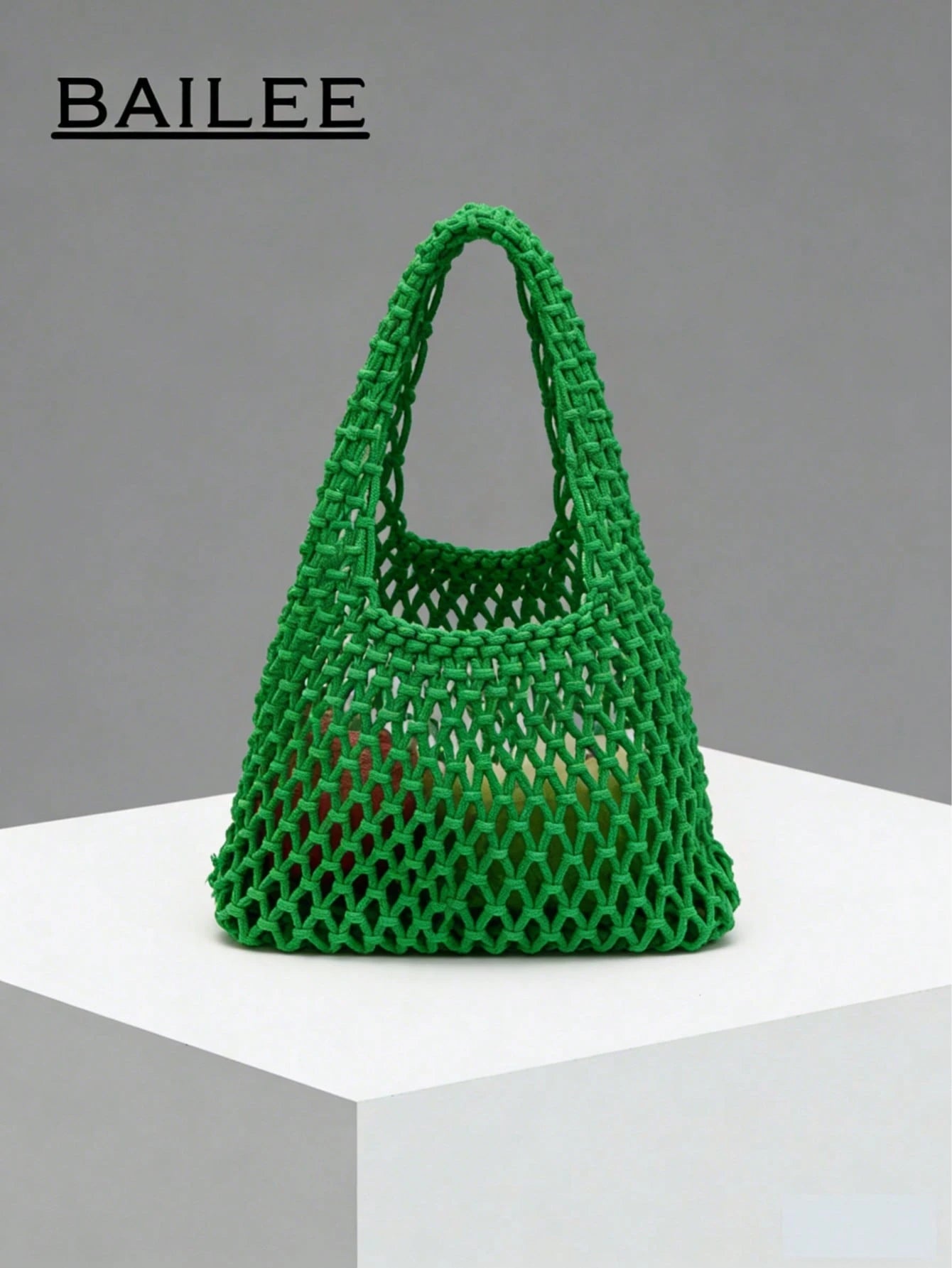 BAILEE Fashionable Colorful Polyester Yarn Hand-Woven Patterned Handbag With Ocean Charm, Suitable For Vacation