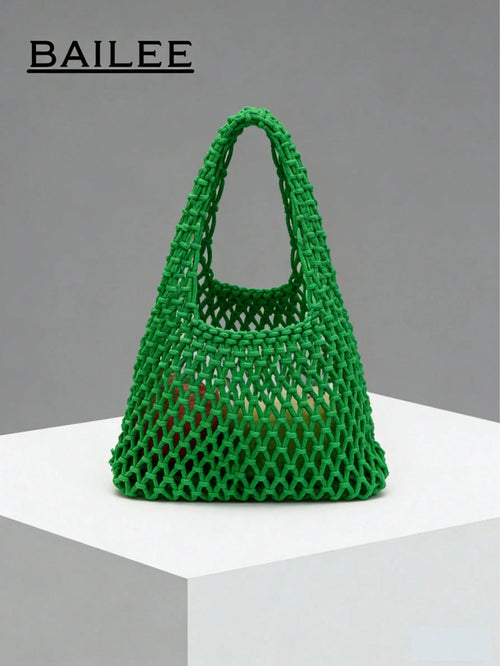 BAILEE Fashionable Colorful Polyester Yarn Hand-Woven Patterned Handbag With Ocean Charm, Suitable For Vacation