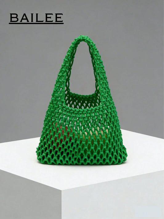 BAILEE Fashionable Colorful Polyester Yarn Hand-Woven Patterned Handbag With Ocean Charm, Suitable For Vacation