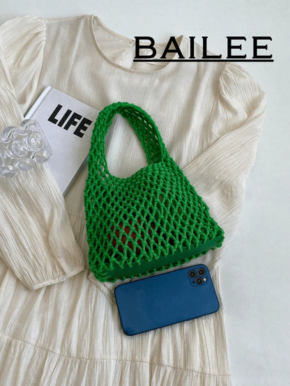 BAILEE Fashionable Colorful Polyester Yarn Hand-Woven Patterned Handbag With Ocean Charm, Suitable For Vacation