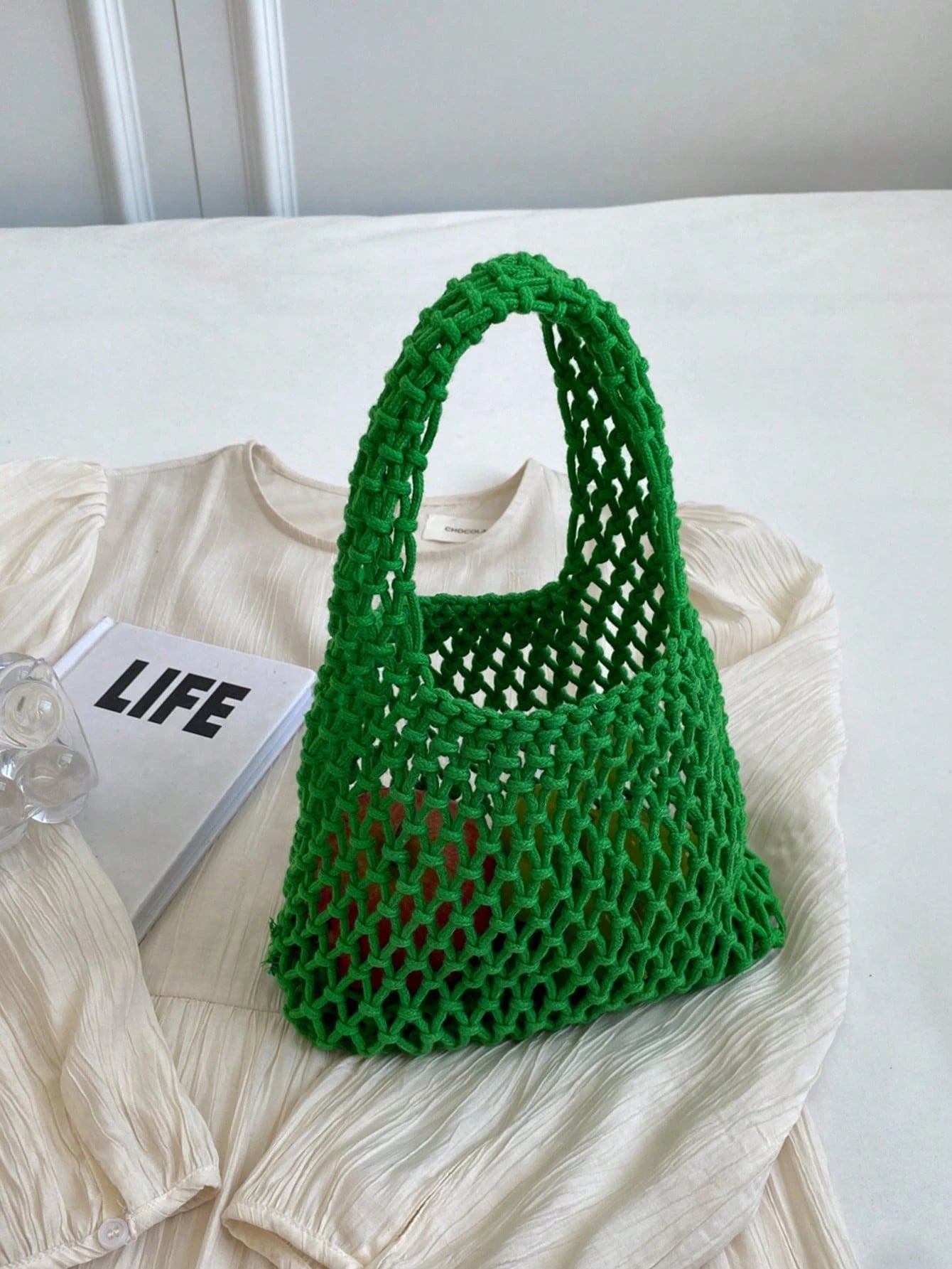 BAILEE Fashionable Colorful Polyester Yarn Hand-Woven Patterned Handbag With Ocean Charm, Suitable For Vacation