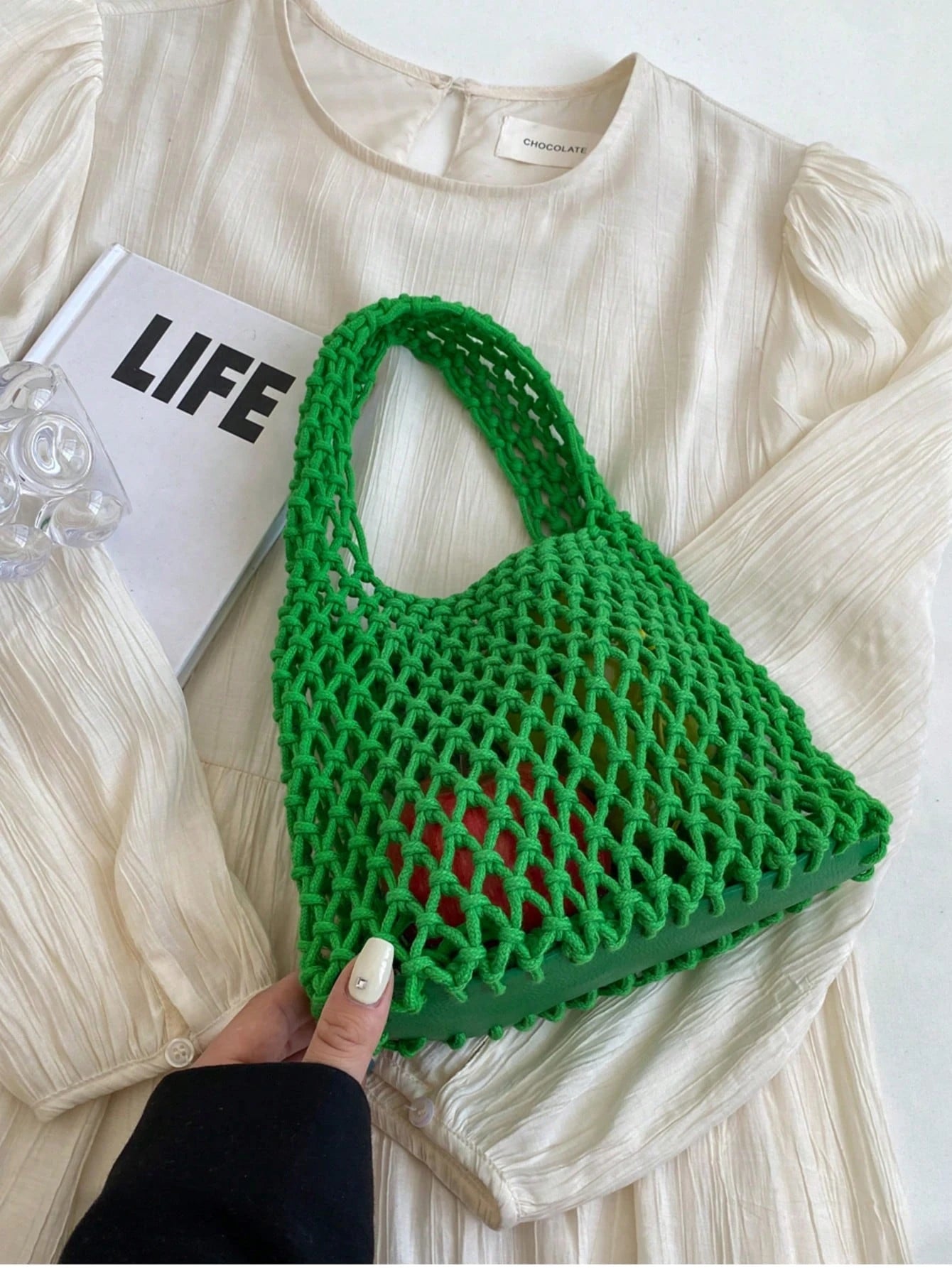BAILEE Fashionable Colorful Polyester Yarn Hand-Woven Patterned Handbag With Ocean Charm, Suitable For Vacation