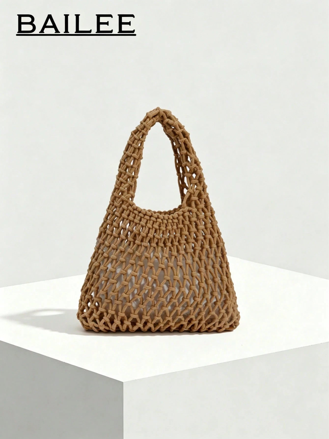 BAILEE Fashionable Colorful Polyester Yarn Hand-Woven Patterned Handbag With Ocean Charm, Suitable For Vacation