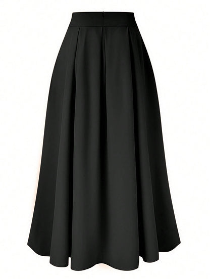 Balvessa Women's Elegant High-Waisted Pleated Maxi Skirt, Spring/Summer Fall