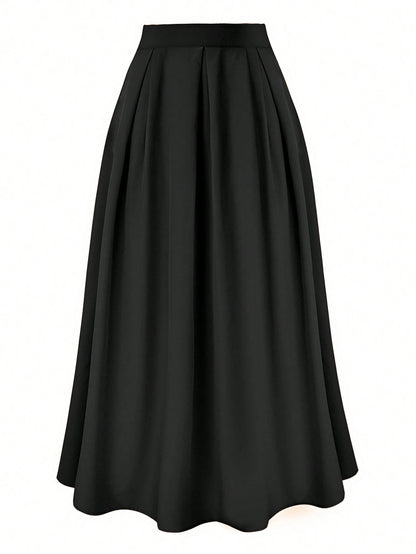 Balvessa Women's Elegant High-Waisted Pleated Maxi Skirt, Spring/Summer Fall