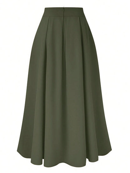 Balvessa Women's Elegant High-Waisted Pleated Maxi Skirt, Spring/Summer Fall